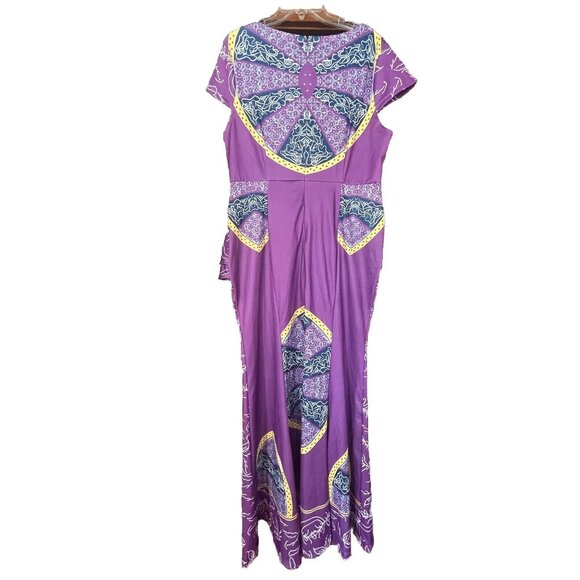 African Mermaid Dress Cap Sleeve Square Neck Floor Length Geometric Womens 2XL - Picture 3 of 12